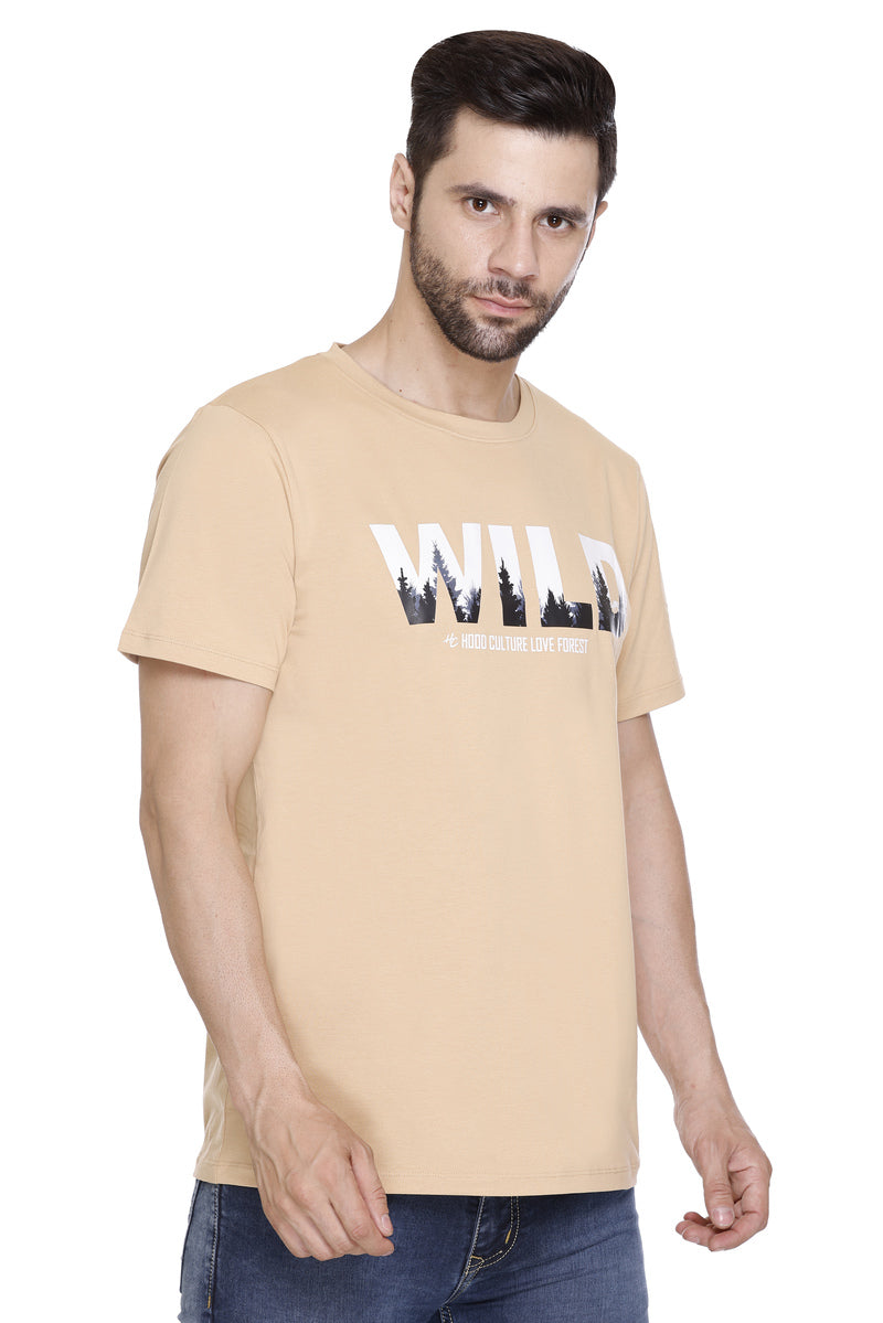 Short Sleeves Men Cotton lycra wild Printed round Neck T-shirt