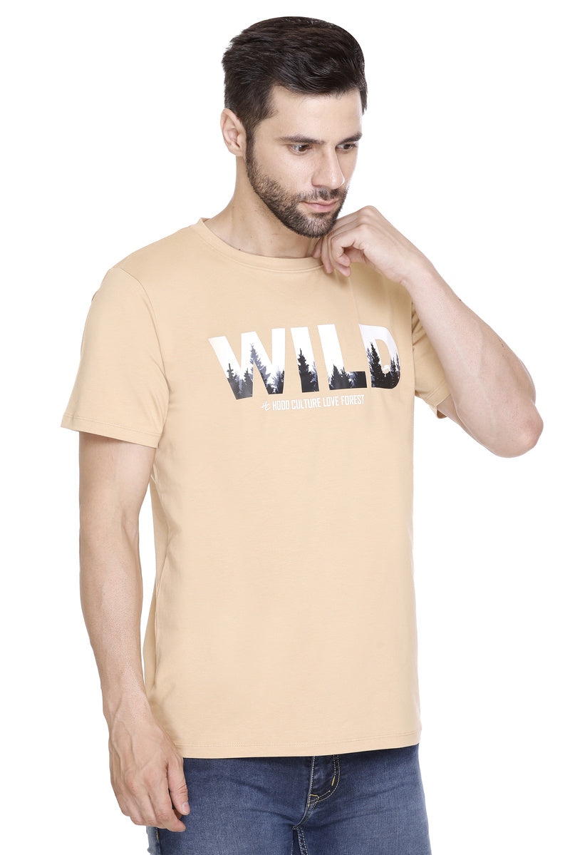 Short Sleeves Men Cotton lycra wild Printed round Neck T-shirt