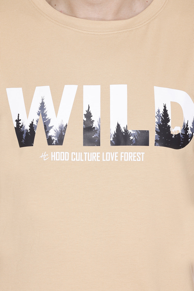 Short Sleeves Men Cotton lycra wild Printed round Neck T-shirt