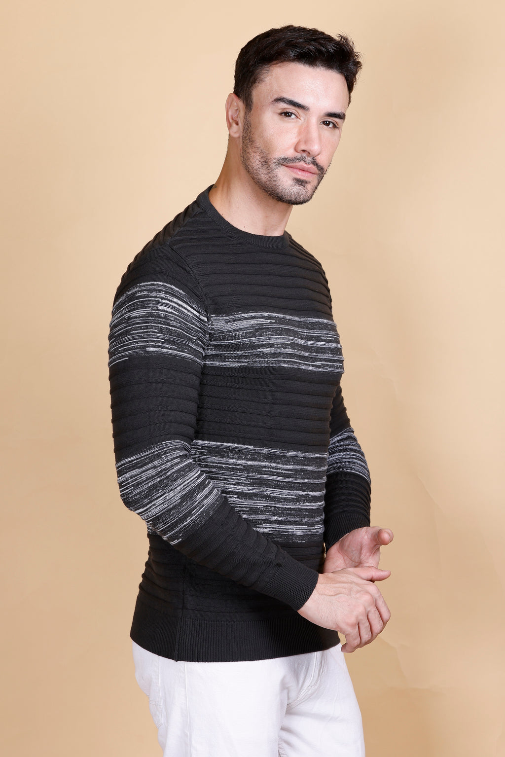 Men's Cotton Wool Grey Striped Sweater