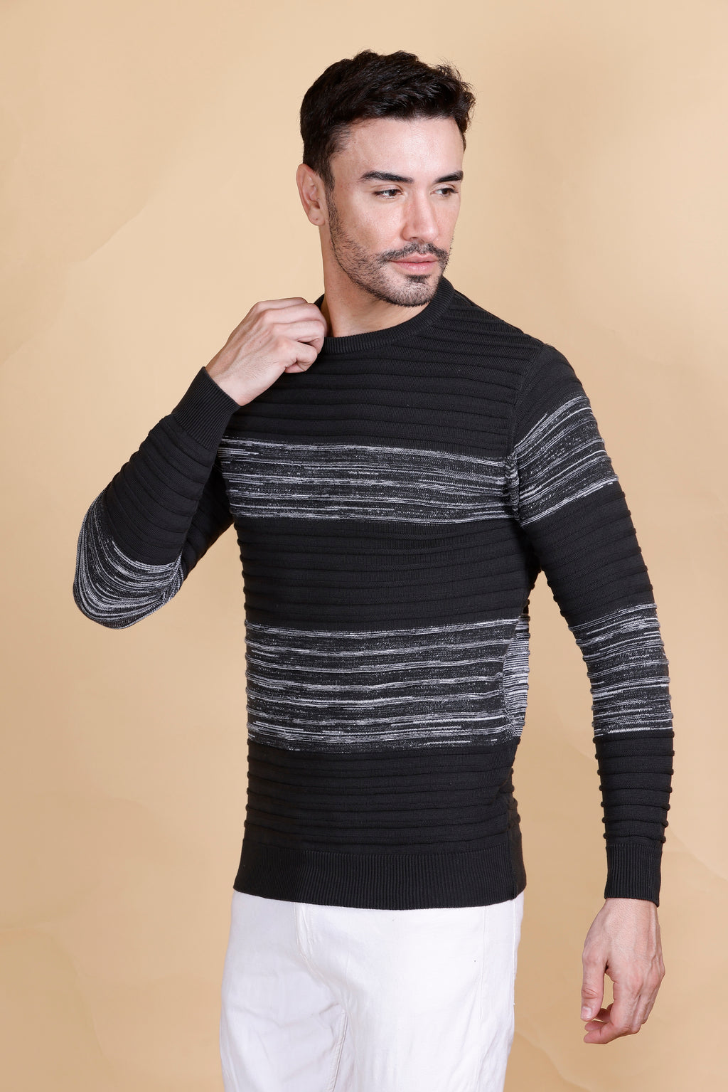 Men's Cotton Wool Grey Striped Sweater