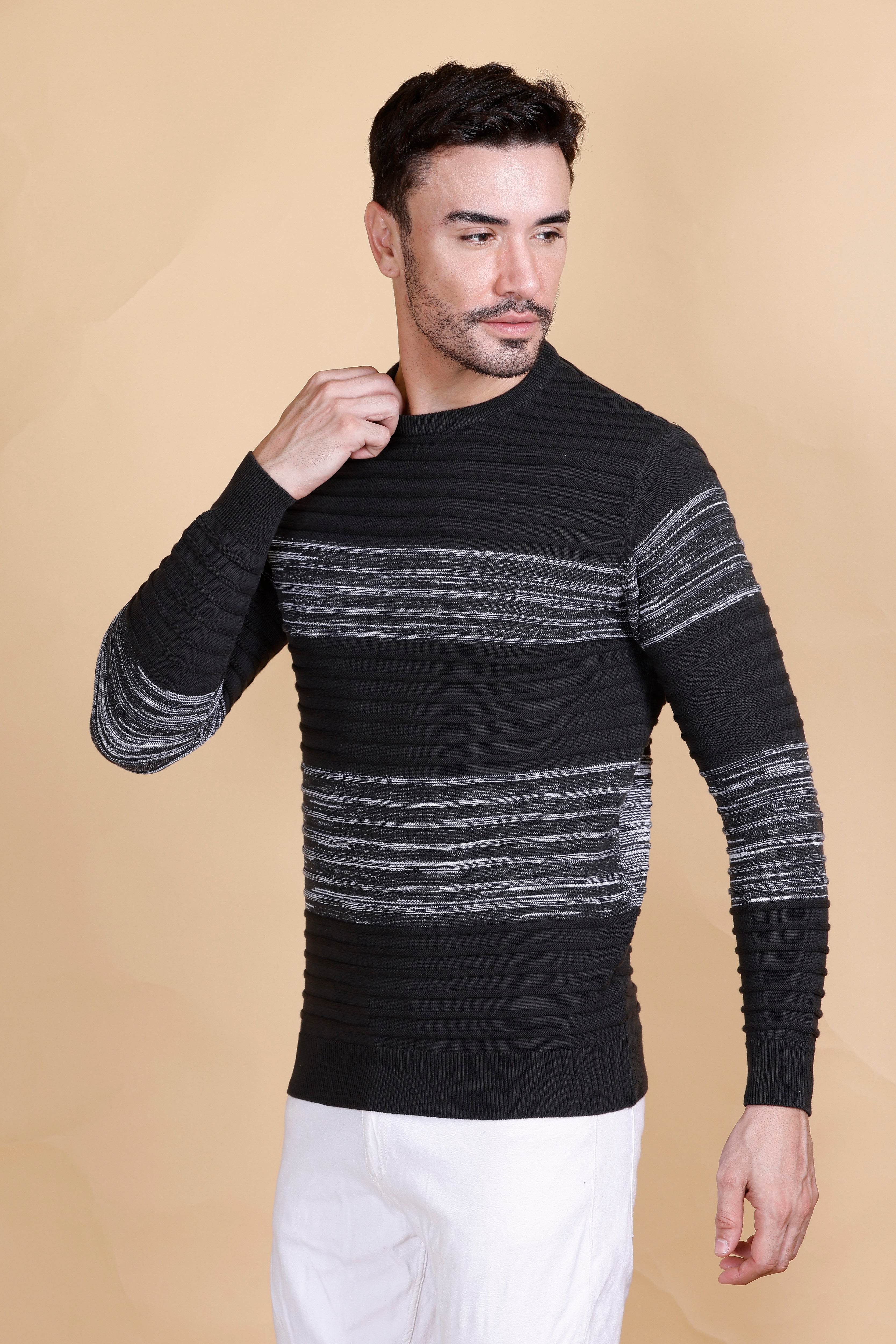 Men's Cotton Wool Grey Striped Sweater
