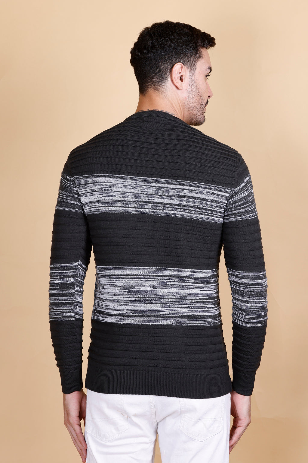 Men's Cotton Wool Grey Striped Sweater